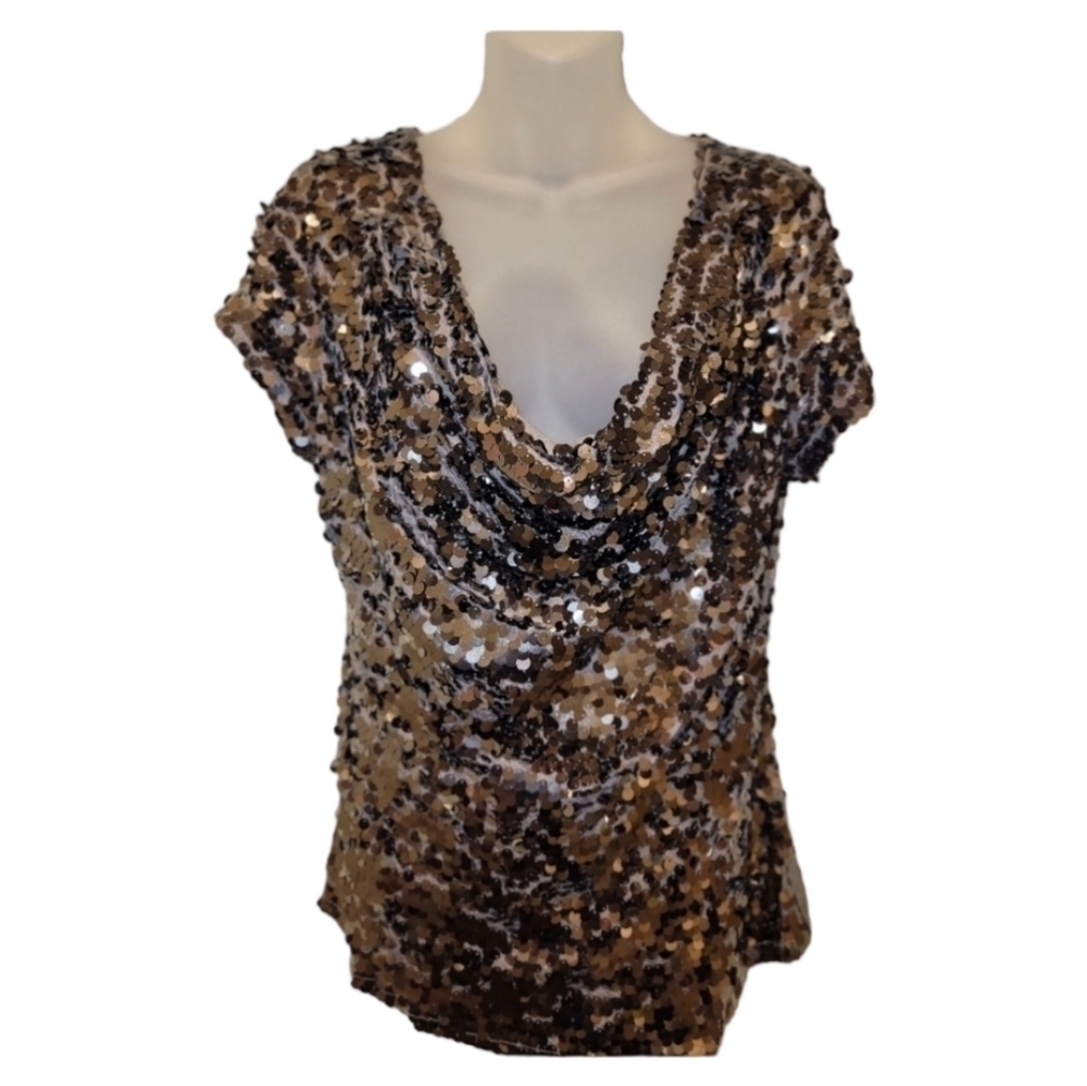 INC International Concepts; Women's Metallic Sequin Top, Size L